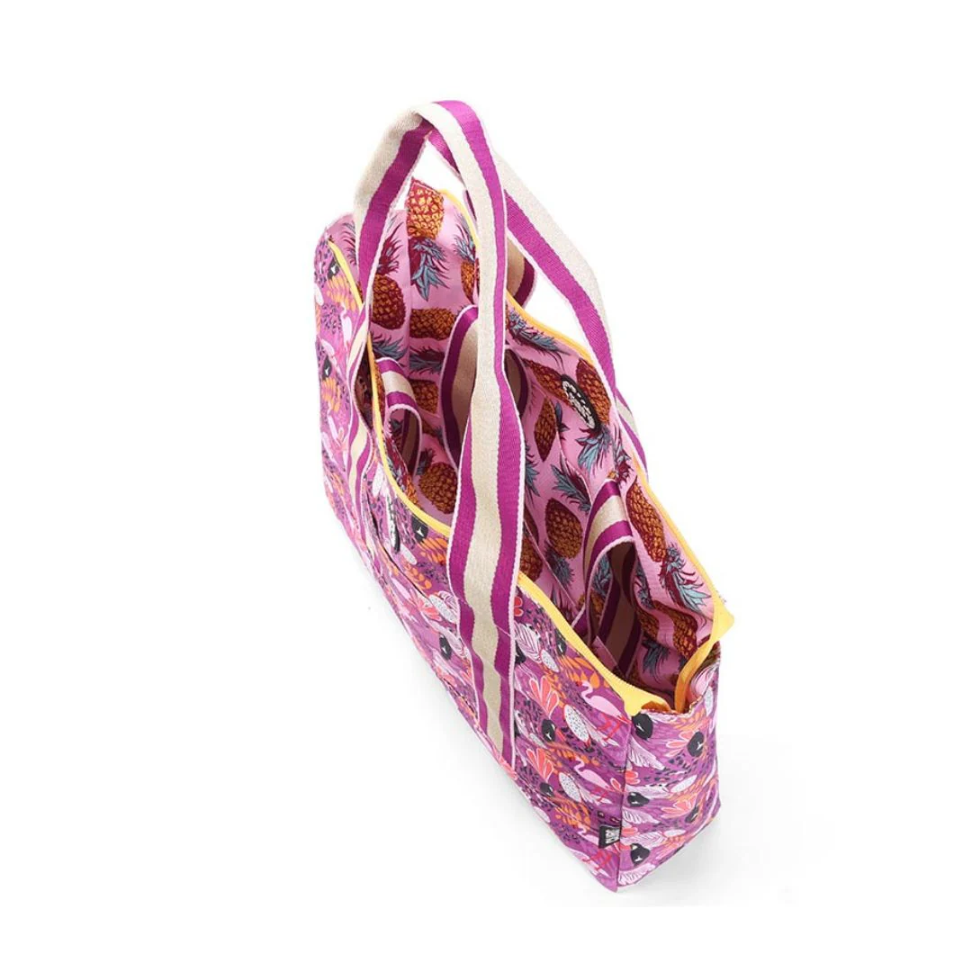 Lilac Pigeon Forest and Pineapples Double Face Tote Bag 19 L - Image 2