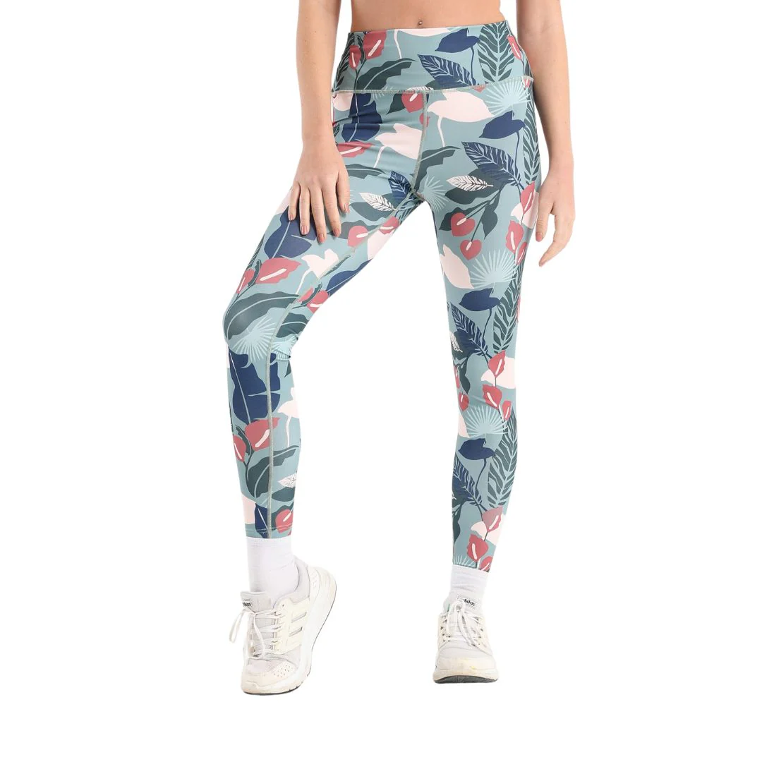 Green palm printed leggings