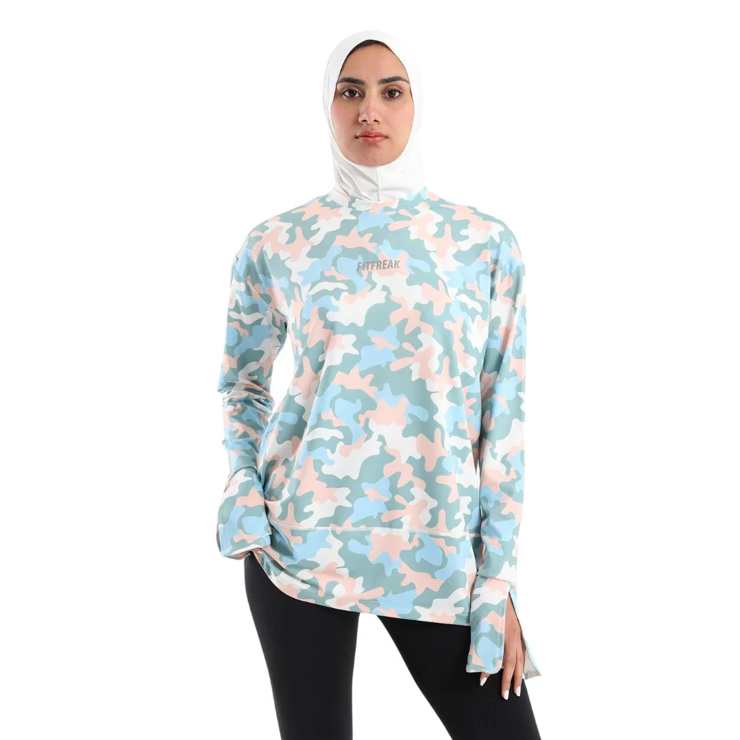 Colored camo printed long bell sleeve top