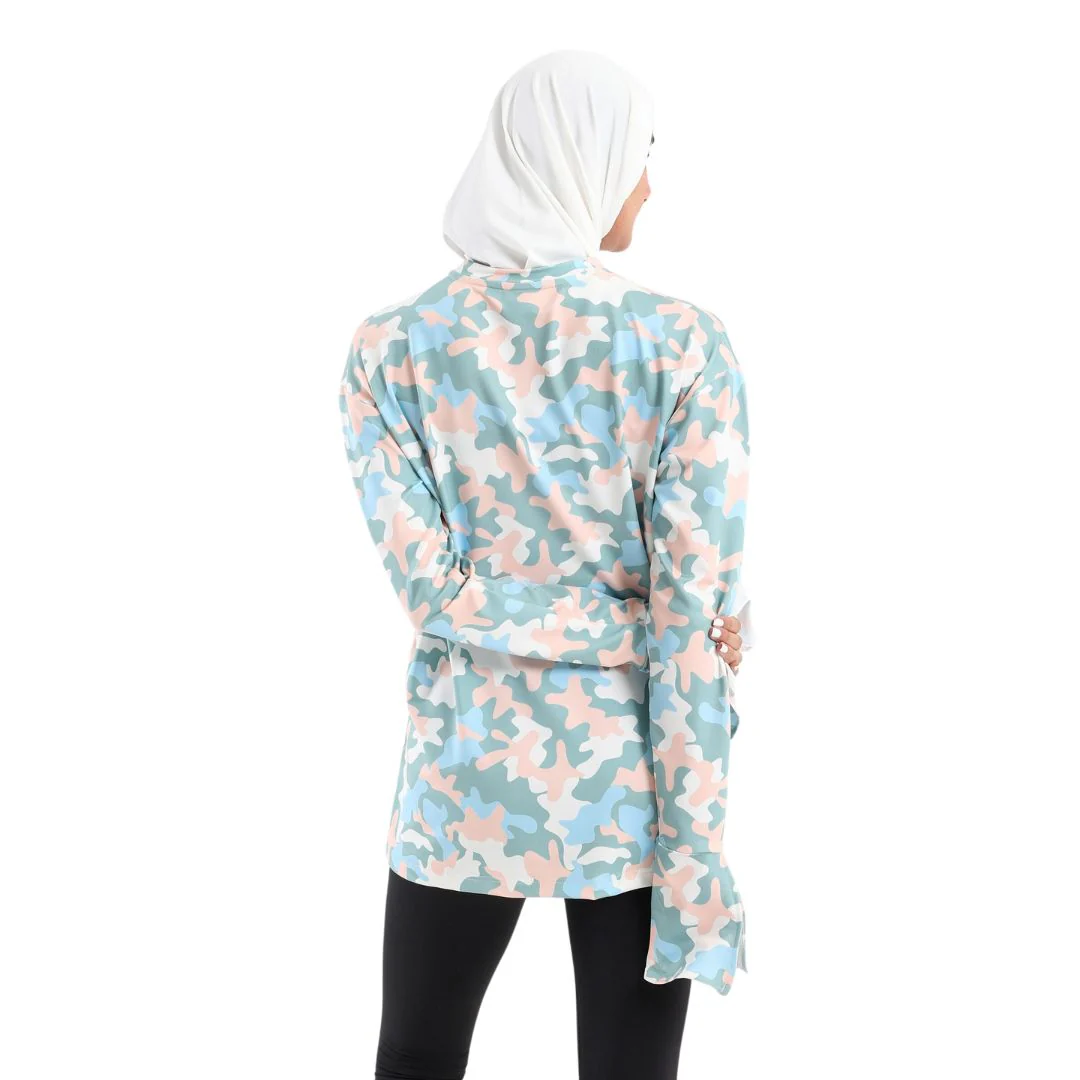 Colored camo printed long bell sleeve top - Image 2