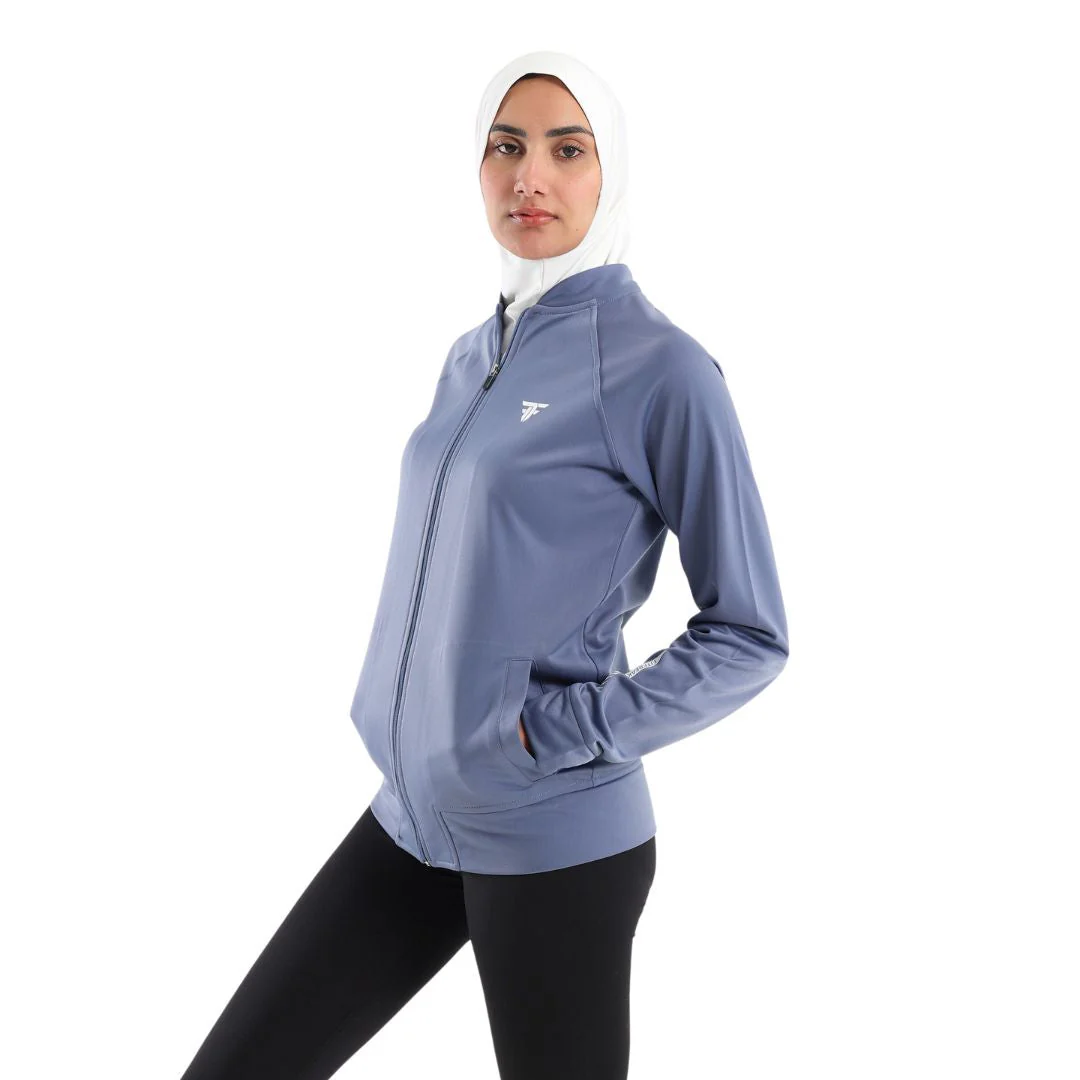 Classic stand up collar jacket in steel blue