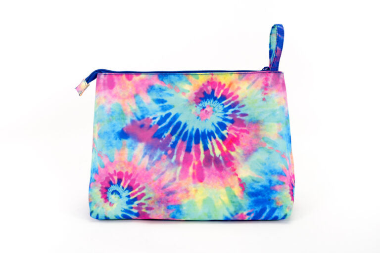 Colorful Tie Dye Pink & Turquoise Large Pouch - Image 3