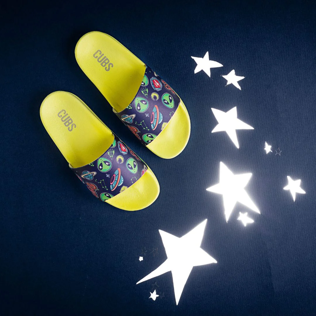 Neon Yellow Space Aliens Slides - Image 3
