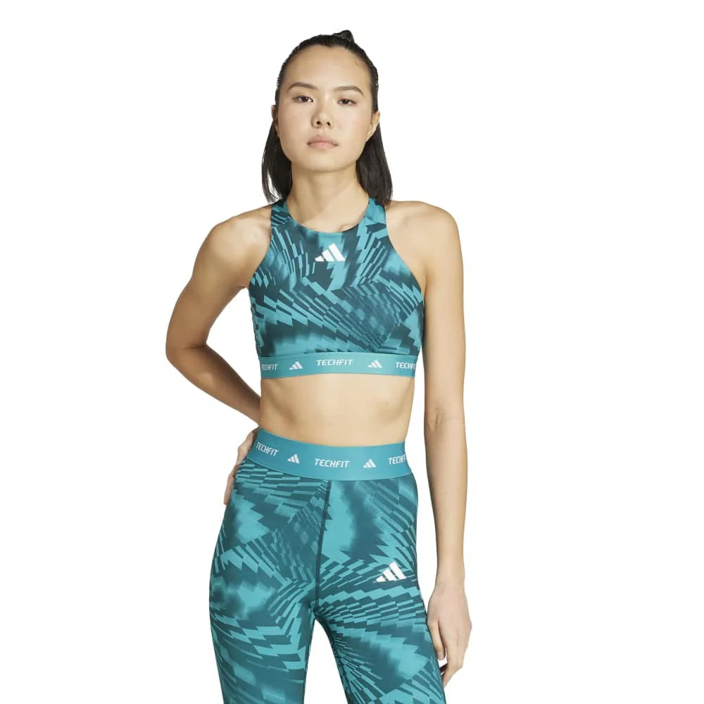 adidas Techfit Medium Support High Neck Print Bra - Image 3